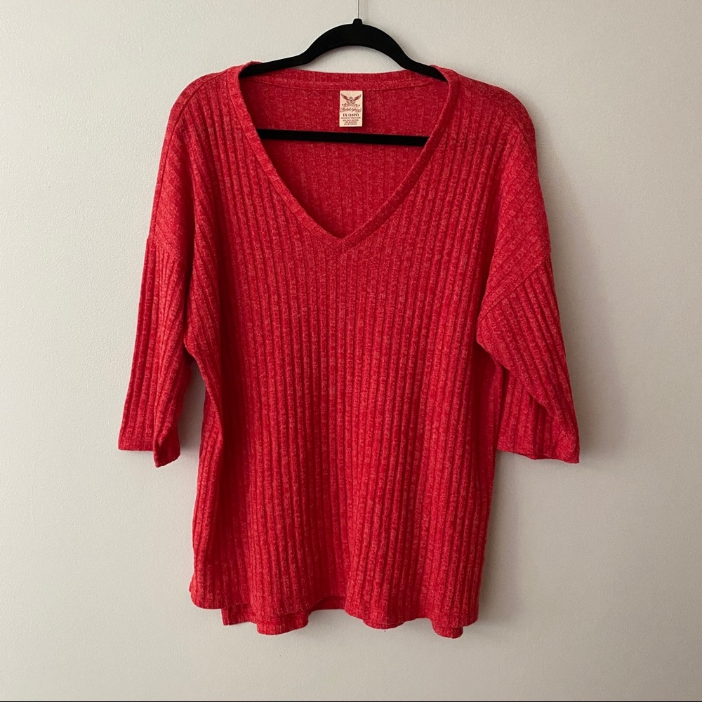 Faded Glory Red Ribbed Soft 3/4 Shirt